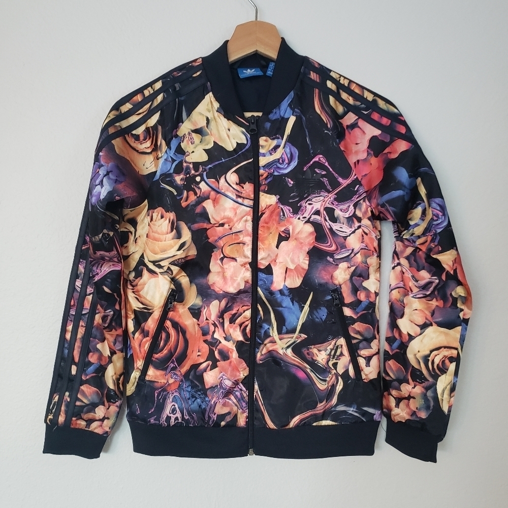 Adidas Originals Floral Rose Print Superstar Track Jacket Girls  size 11/12